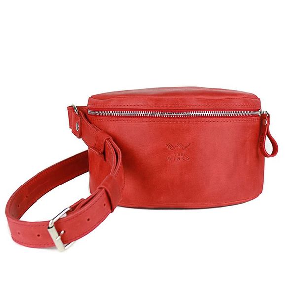 Кожаная поясная сумка красная винтажная TW-BeltBag-red-crz фото