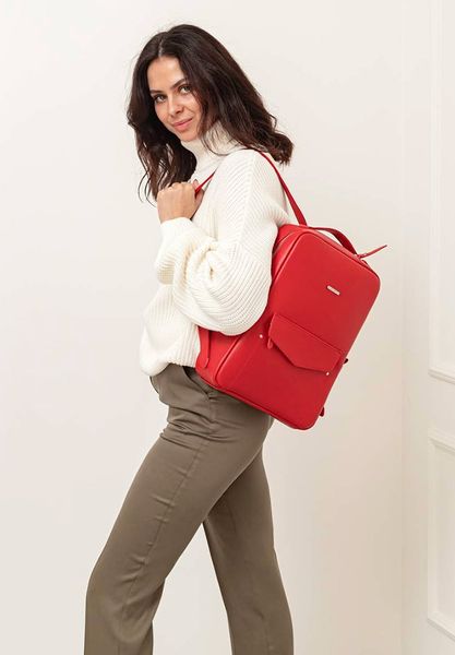 Кожаный городской женский рюкзак на молнии Cooper красный BN-BAG-19-red фото