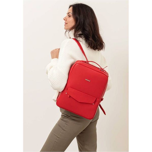 Кожаный городской женский рюкзак на молнии Cooper красный BN-BAG-19-red фото