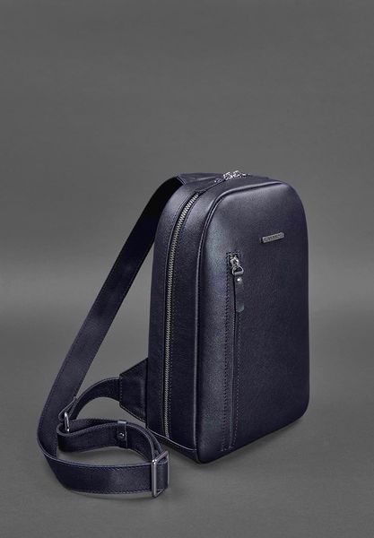 Темно-синий кожаный мужской рюкзак на одно плечо Chest Bag BN-BAG-42-navy-blue фото