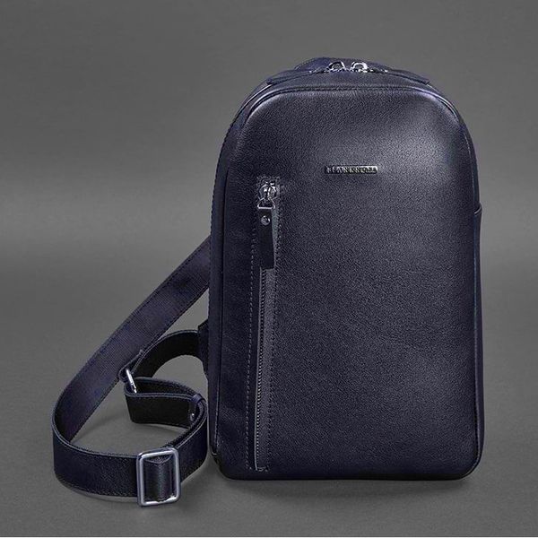 Темно-синий кожаный мужской рюкзак на одно плечо Chest Bag BN-BAG-42-navy-blue фото