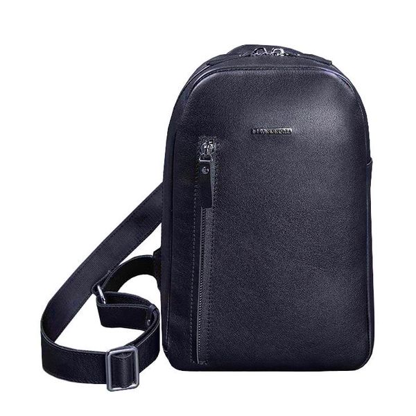 Темно-синий кожаный мужской рюкзак на одно плечо Chest Bag BN-BAG-42-navy-blue фото