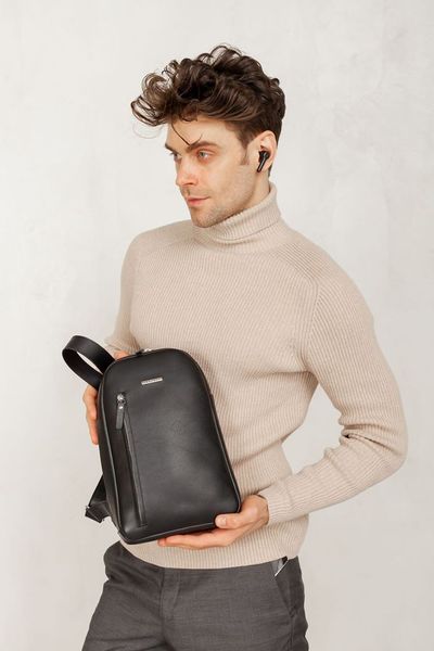 Черный кожаный мужской рюкзак на одно плечо Chest Bag BN-BAG-42-g фото