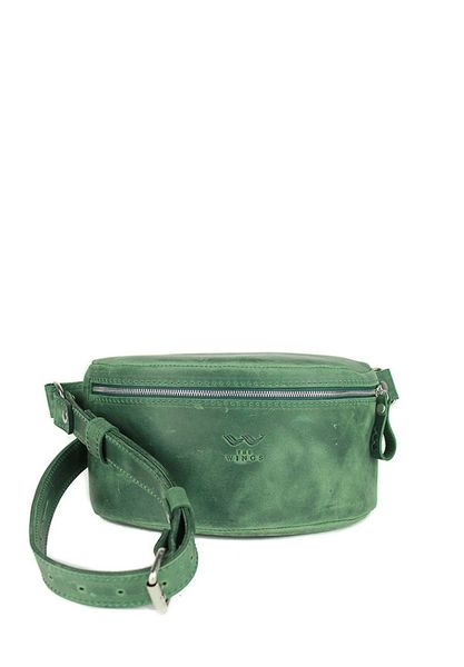 Кожаная поясная сумка зеленая винтажная TW-BeltBag-green-crz фото