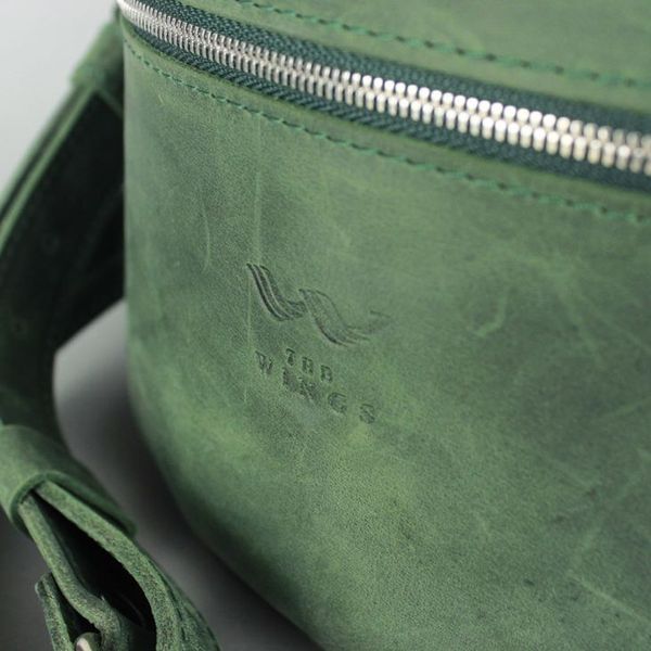 Кожаная поясная сумка зеленая винтажная TW-BeltBag-green-crz фото